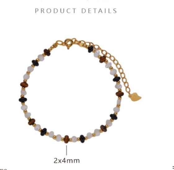 Natural Gemstone Bracelet With Tiger Eye White Mother of Pearl